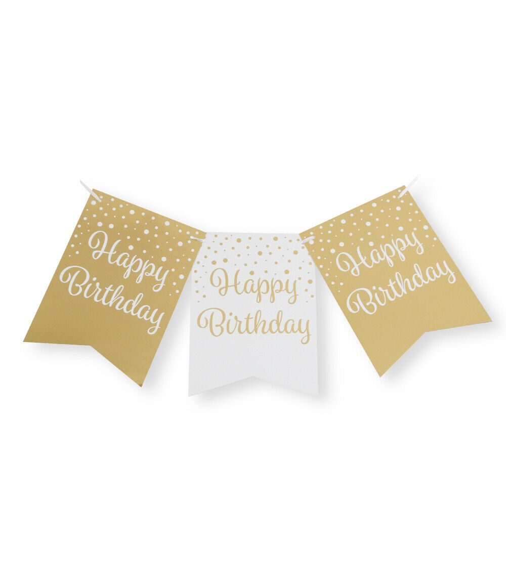 | Party Flag banners Gold/White Happy Birthday